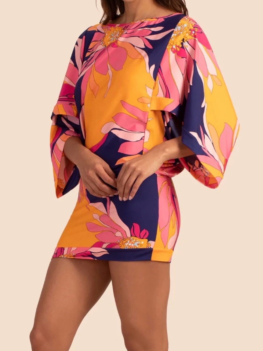 Trina Turk Floral Swim Cover Up Set Top M Pants XL Pink Blue Resort Beach - Picture 3 of 12